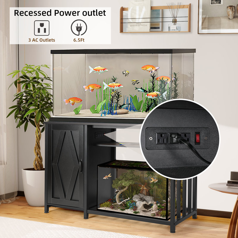 Tucker Murphy Pet 55 75 Gallon Heavy Duty Metal Aquarium Stand With Power Outlets Rectangle Fish Tank Stand with Cabinet for Fish Tank Accessories Storage Suitable for Fish Tank Turtle Tank Reptile Ta...